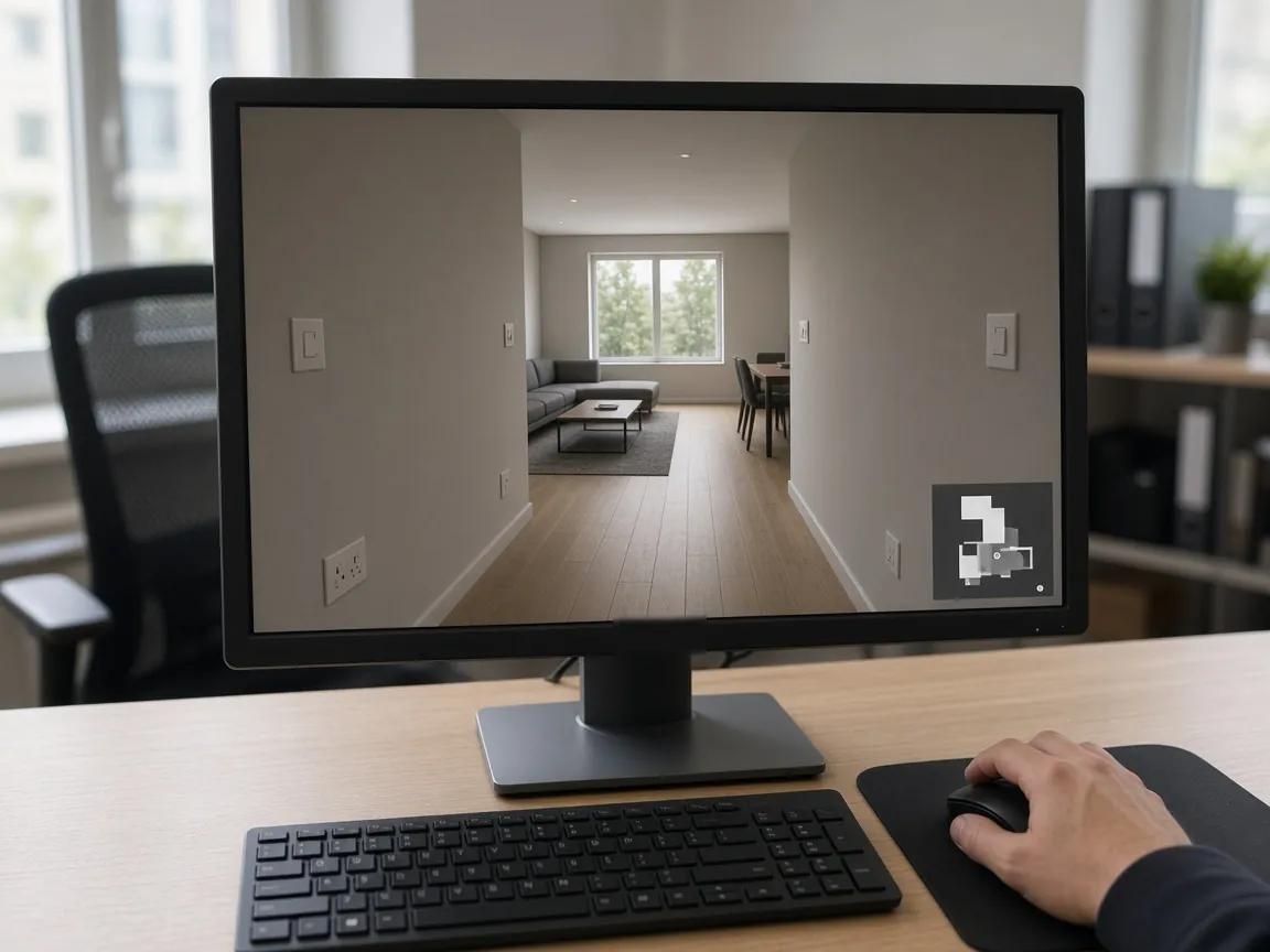 Вид от первого лица по 3D-проекту квартиры на мониторе